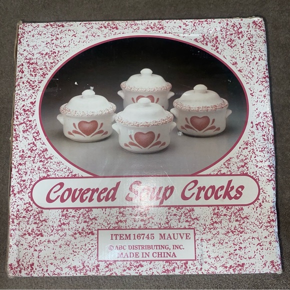 Mauve Heart Pattern Soup Crock Set - Picture 1 of 5